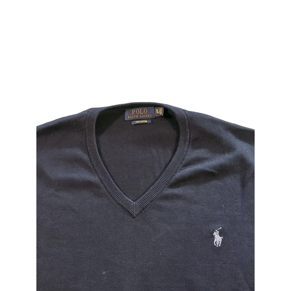 Polo Ralph Lauren Pima Cotton Sweater Mens XL V Neck Blue Soft Workwear Knit Top